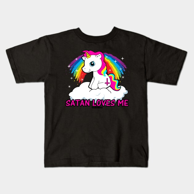 Satan Loves Me Shirt - Funny Satanic, Funny Occult Design, Kids T-Shirt by BlueTshirtCo
